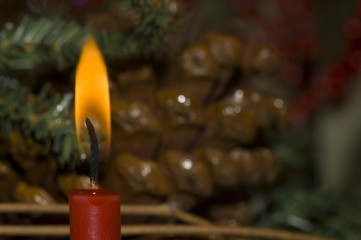 red burning candle out for the holidays