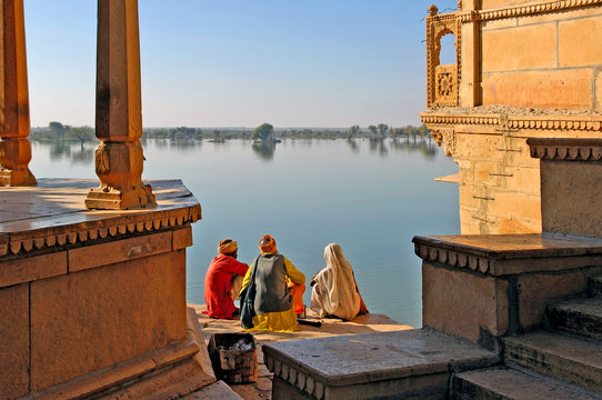 india, rajasthan, jaisalmer: the lake near jaisalmer