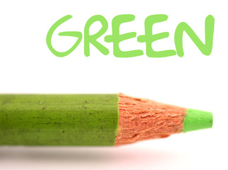 closeup of green pencil crayon with the word green above it on w