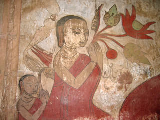 Wall Mural - detail of a women colored painting, bagan, myanmar