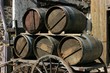 vintage carriage loaded with wooden barrels