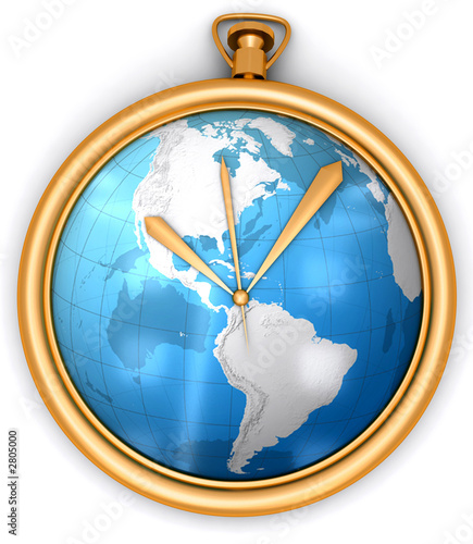 Naklejka dekoracyjna golden clock with global map