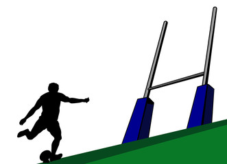 Poster - rugby player kicking at goal post