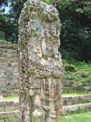 Wall Mural - maya deus stone statue with some coloured paint, copan, honduras