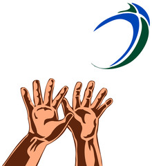 Poster - rugby 2 hands catching ball colour