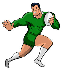 Poster - rugby fending cartoon style green