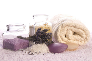 Wall Mural - lavender bath items. aromatherapy