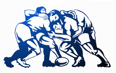 Poster - rugby maul 4 players blue