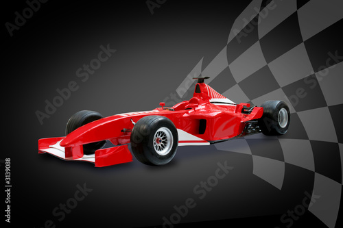 Fototapeta na wymiar red formula one car and racing flag