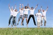 © Pavel Losevsky - Seven friends in white T-shorts are in a jump