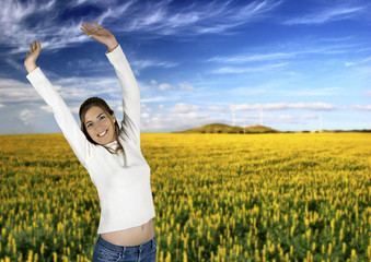 Poster - beautiful woman on a meadow