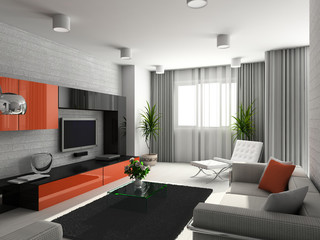 Modern interior. 3D render. Living-room. Exclusive design.