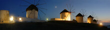 Five Ancient Windmills In Mykonos / Greece