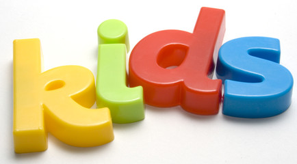 Kids spelt in colourful lettering