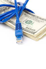 Sticker - Network Connection Plug and dollars, concept of online business