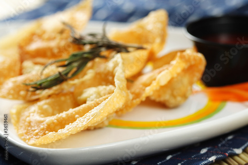 Fotomural A plate of fried chinese dumplings