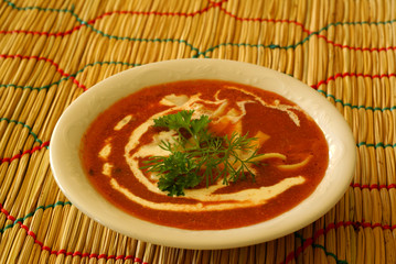 Canvas Print - Tomato soup with home-made noodles and dill