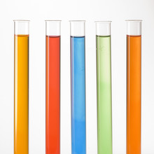Glass Test Tubes Filled With Colorful Liquids