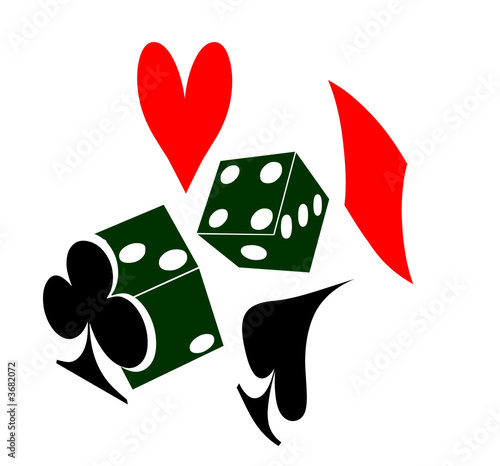 two die or dice and a heart spade diamond and club плакат