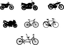 Motorbikes And Bicycles Silhouettes