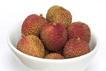 Wall Mural - Bowl of Lychees on a White Background