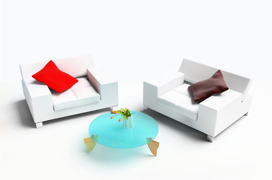 Modern furniture on a white background 3d image