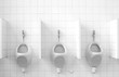A row of three public urinals