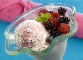 Wall Mural - yogurt blueberry ice cream with mint close up