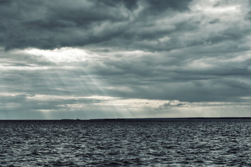 Cold north sea, sky covered with clouds.