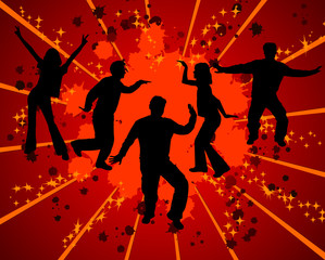 Sticker - Dancing silhouettes on grunge background, vector illustration