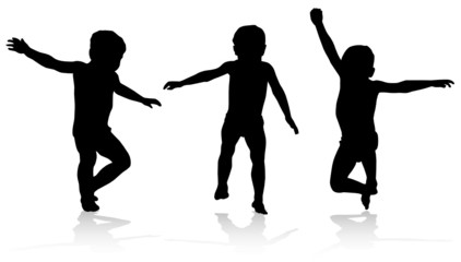 Sticker - Three jumping children, vector illustration