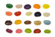 Different flavors of jelly beans isolated on white background..