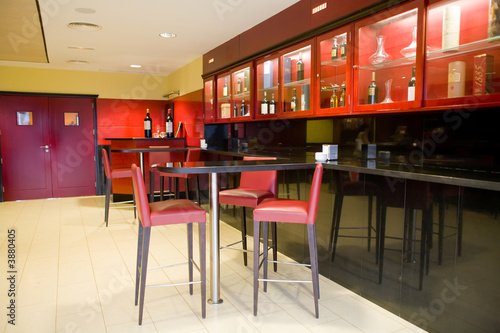 Modern Interior Restaurant And Bar On Red And Black Colors