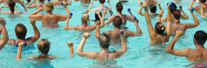 People are doing water aerobic in pool