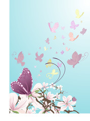 Wall Mural - Butterflies and beautiful flowers