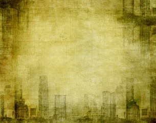 Poster - grunge city - textured frame with cityscape