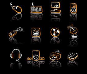 Computer & Data I White & Orange icons set on a black background