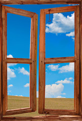  Window frame with a beautiful landscape background