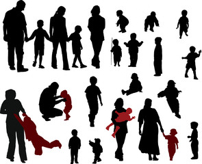 Vector silhouettes of Family (mother, father, boys and girls)