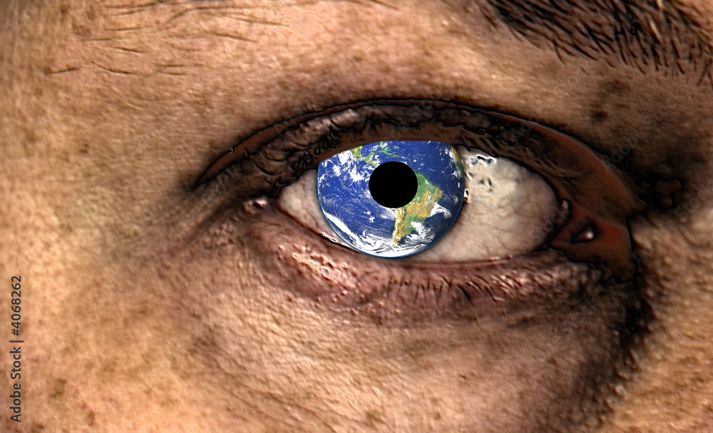 Picture of scary eye with planet earth in it Stock Photo | Adobe Stock