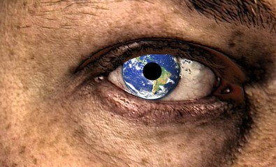 Picture of scary eye with planet earth in it