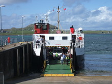 Car And Passenger Ferry Ready To Disembark.