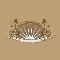 Canvas Print - Vector insignia and banner. Surice on the tropical ocean coast.