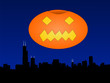 Chicago at halloween with giant pumpkin lantern