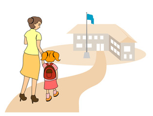 Wall Mural - Mom Taking Daughter to School