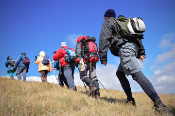 Alpine expedition going towards the peak Korab