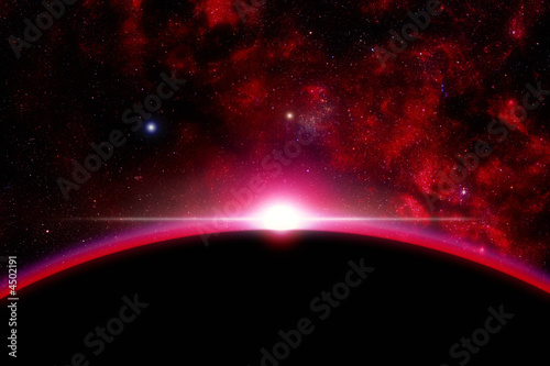 Fotoboard na płycie Wschód słońca w kosmos