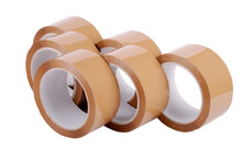 A Group Of Brown Packaging Tapes On White Background