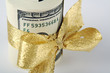 One Hundred Dollar Bills Roll Wrapper in Gold Ribbon.
