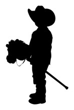 Silhouette With Clipping Path Of Little Cowboy